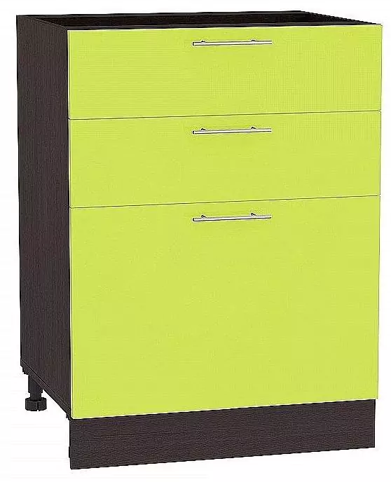 Шкаф нижний с 3-мя ящиками Валерия-М 600 Лайм глянец/Венге