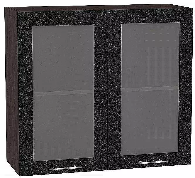 Шкаф верхний с 2-мя дверцами остекленными Валерия-М 720х800 Черный металлик/Венге