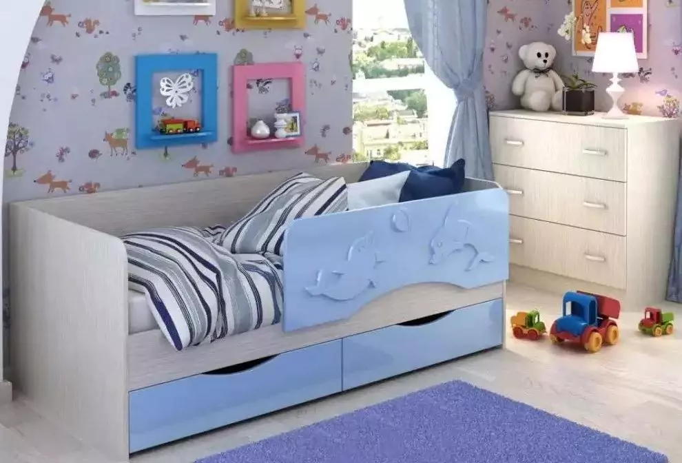 Кровать детская Алиса дельфин с ящиками мдф глянец
