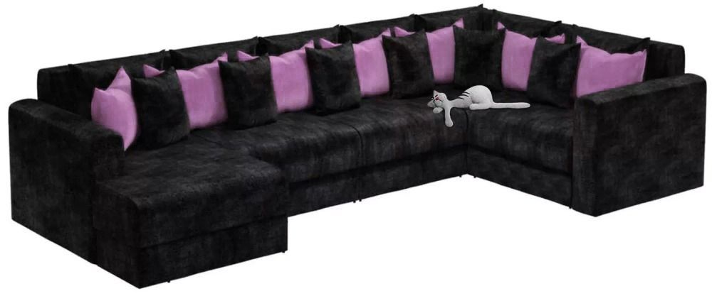 П-образный диван Мэдискона - Вельвет черный фиолетовый
