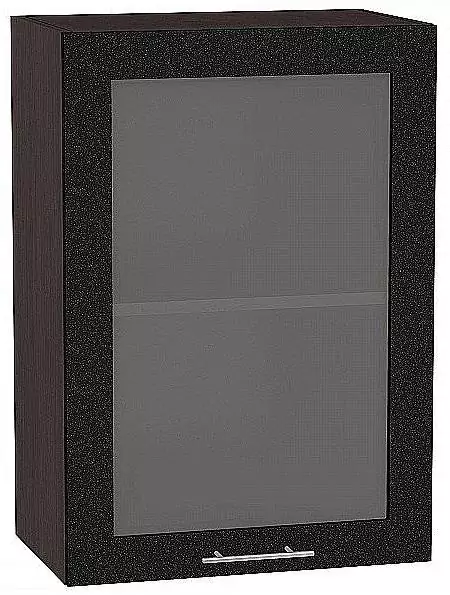 Шкаф верхний с 1-ой остекленной дверцей Валерия-М 720х500 Черный металлик/Венге
