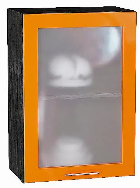 Шкаф верхний с 1-ой остекленной дверцей Валерия-М 720х500 Оранжевый глянец/Венге