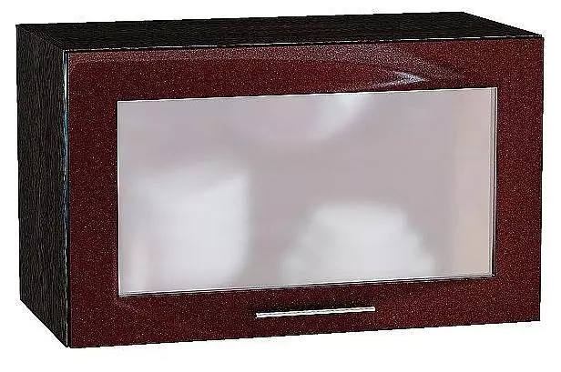 Шкаф верхний горизонтальный остекленный Валерия-М 600 Гранатовый металлик/Венге