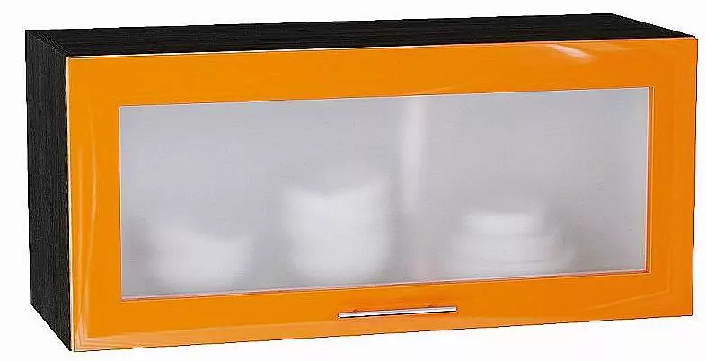 Шкаф верхний горизонтальный остекленный Валерия-М 800 Оранжевый глянец/Венге