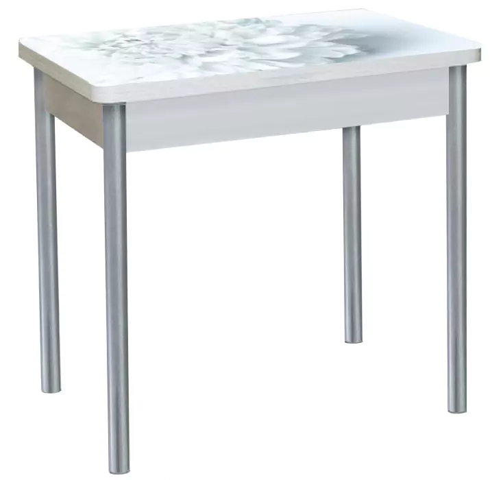 Стол обеденный поворотно-раскладной с фотопечатью Бронкс Цветы 018/Серебристый металлик