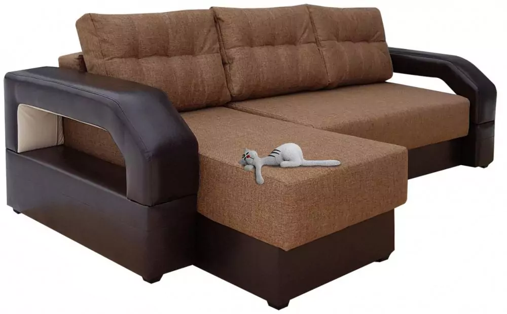 Угловой диван Манчестер с подсветкой коричневый