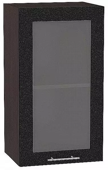 Шкаф верхний с 1-ой остекленной дверцей Валерия-М 920х400 Черный металлик/Венге