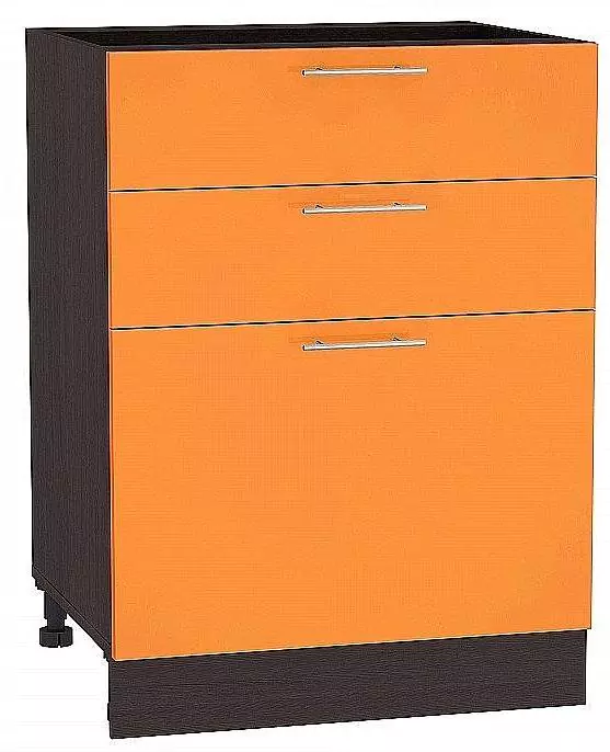 Шкаф нижний с 3-мя ящиками Валерия-М 600 Оранжевый глянец/Венге