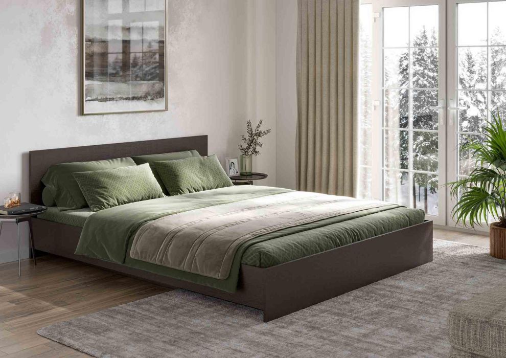 Двуспальная кровать Ронда (Бассо) КР-160 с матрасом Divano Plain Независимые пружины (НПБ) дизайн 1
