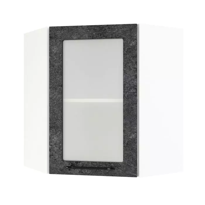 Шкаф верхний угловой со стеклом ШВУС 600 "София" Нувель (бетон черный) дизайн 1