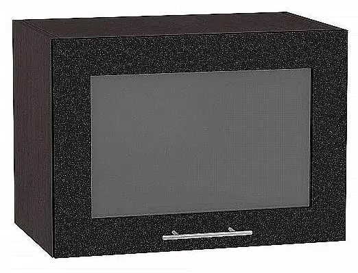 Шкаф верхний горизонтальный остекленный Валерия-М 500 Черный металлик/Венге