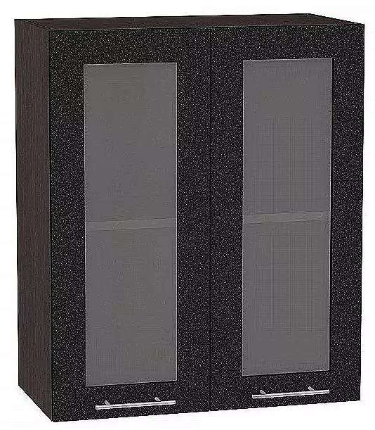 Шкаф верхний с 2-мя дверцами остекленными Валерия-М 720х600 Черный металлик/Венге