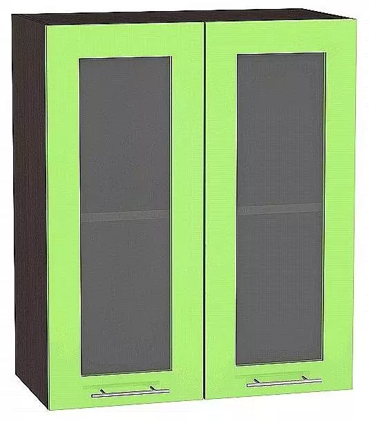 Шкаф верхний с 2-мя дверцами остекленными Валерия-М 720х600 Салатовый глянец/Венге