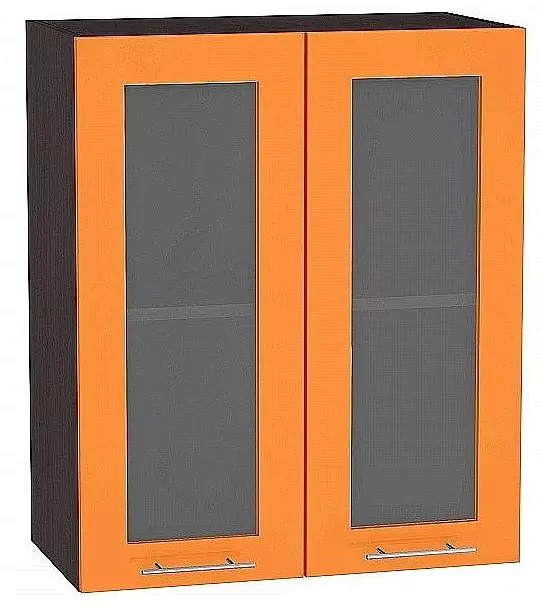 Шкаф верхний с 2-мя дверцами остекленными Валерия-М 720х600 Оранжевый глянец/Венге