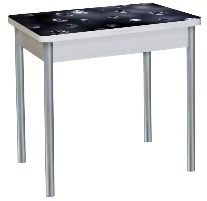 Стол обеденный поворотно-раскладной с фотопечатью Бронкс Кристаллы/Серебристый металлик