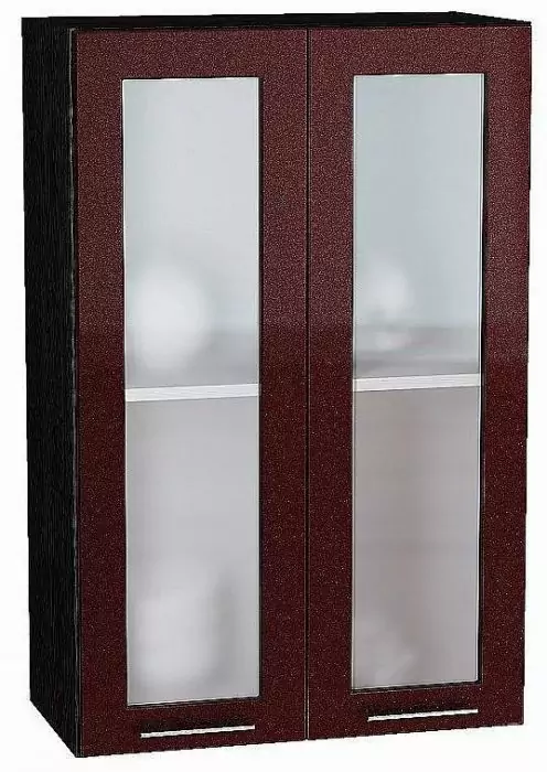 Шкаф верхний с 2-мя дверцами остекленными Валерия-М 920х600 Гранатовый металлик/Венге