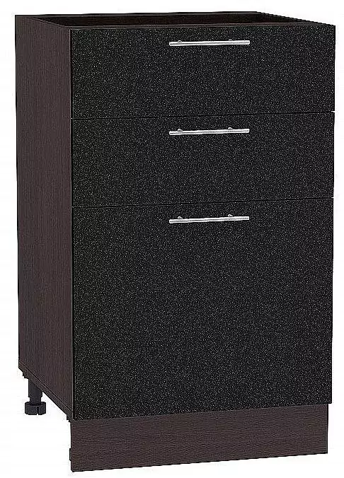 Шкаф нижний с 3-мя ящиками Валерия-М 500 Черный металлик/Венге