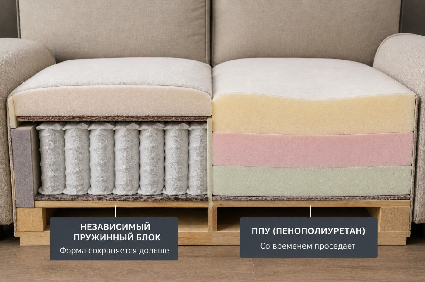 Пружинный блок или ППУ: что дольше держит форму — показываем на разрезе