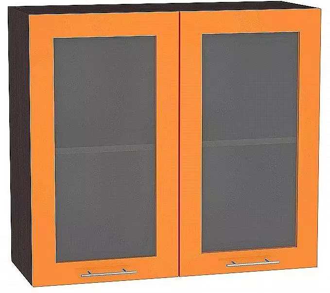 Шкаф верхний с 2-мя дверцами остекленными Валерия-М 720х800 Оранжевый глянец/Венге