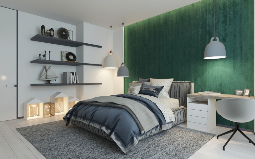 Дизайн спальни в зеленых тонах - фото, интерьер зеленой спальни
