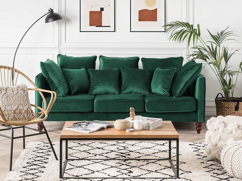 зеленый цвет дивана в интерьере гостиной