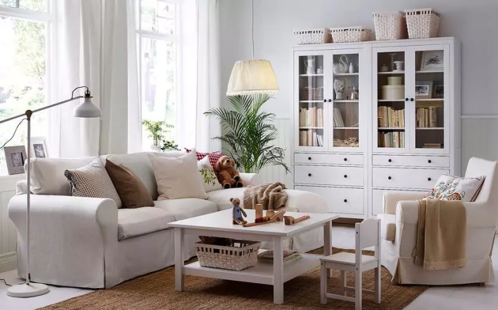Шкаф-витрина с 3 ящиками HEMNES, Белый