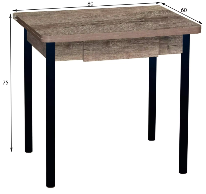 Стол обеденный раскладной с ящиком ЭКО 80*60 Дуб веллингтон/Муар черный 2