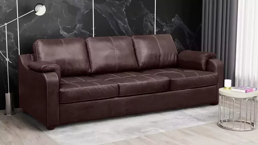 Кожаный прямой диван Берета, Коричневый