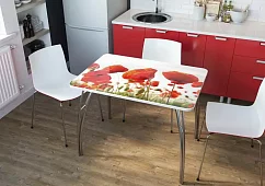 Стол рабочий кухонный стеклянный Маки Белый