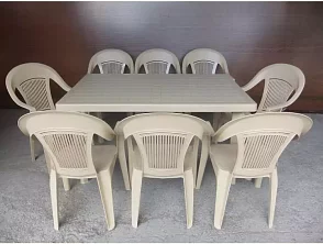 Комплект пластиковой мебели «Нирвана» (стол прямоугольный 1500х900 + 8 кресел Элегант) бежевый 