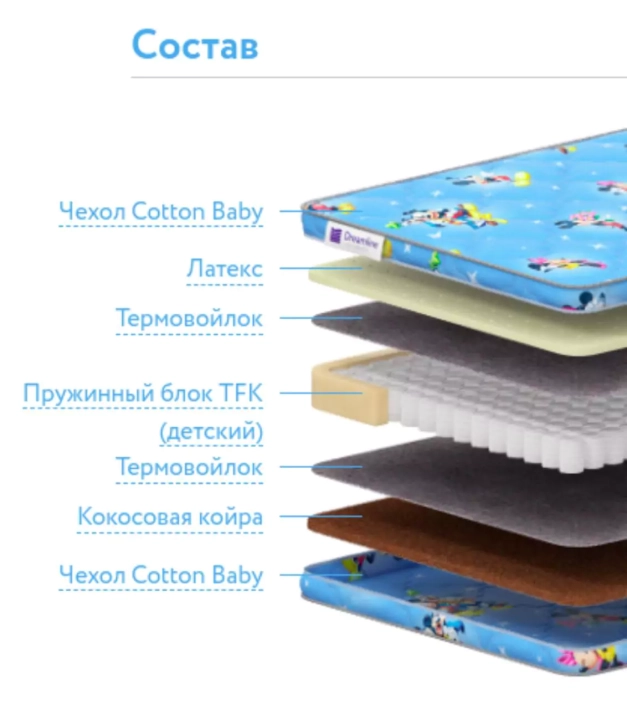 Детский Матрас Дримлайн Baby Latex TFK 60х120х14, Синий