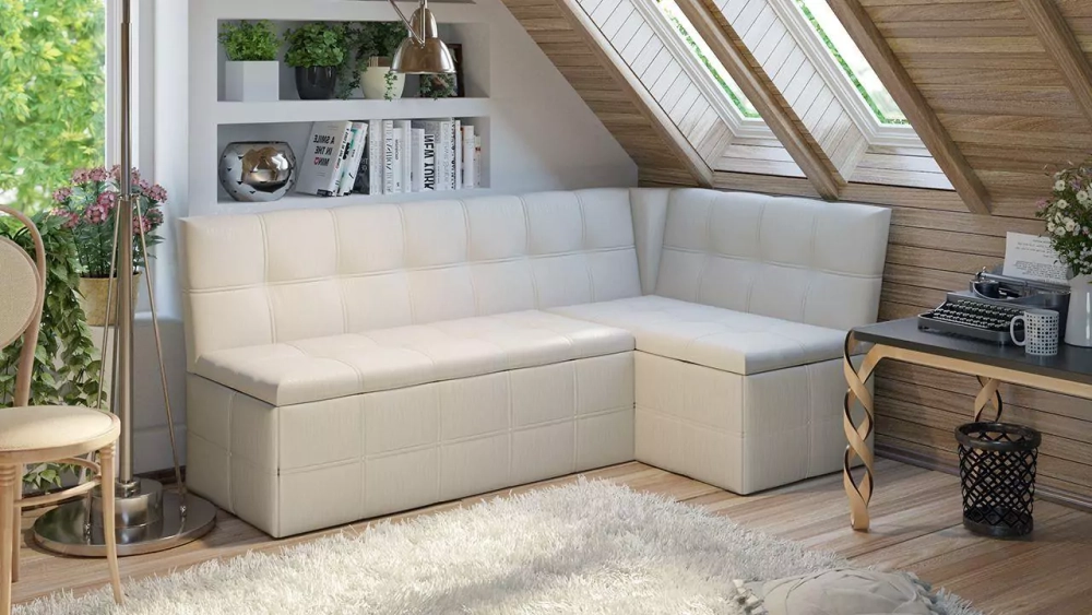 Кухонный угловой диван со спальным местом Домино, Молочный {3940266} –купить в Москве за 32600 руб в интернет-магазине Divano.ru