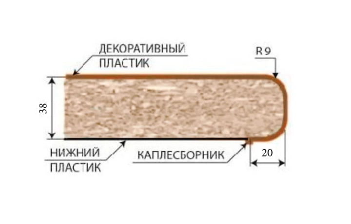 ф119 Столешница 38 мм (мрамор белый) 0,36 м правая