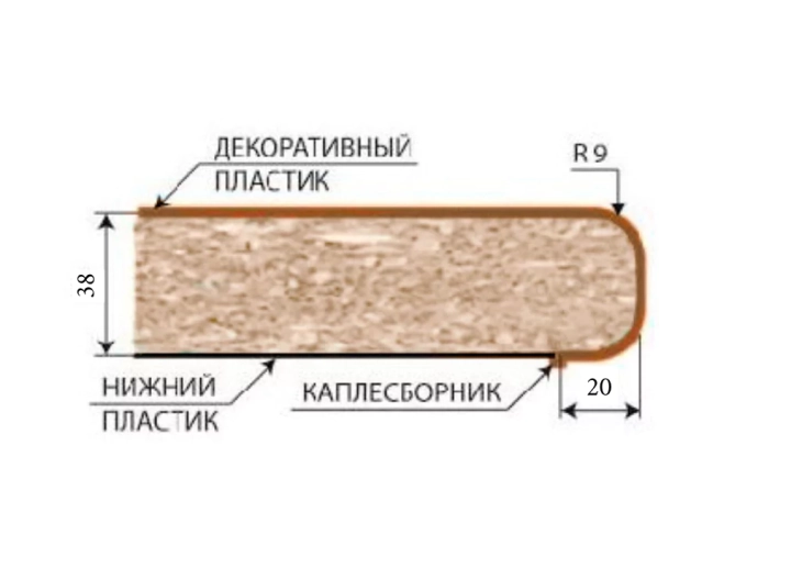 ф119 Столешница 38 мм (мрамор белый) 0,36 м левая