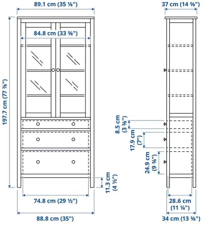 Шкаф-витрина с 3 ящиками HEMNES, Красный