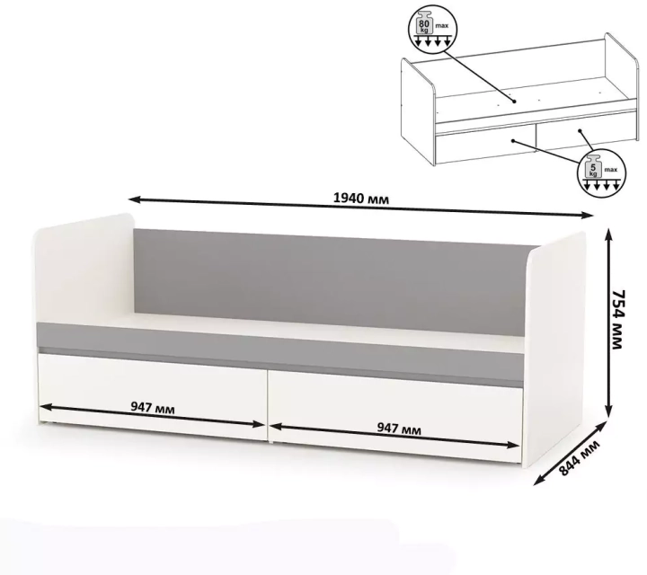 ф322/Моби Кровать 80х190 Торонто 11.39