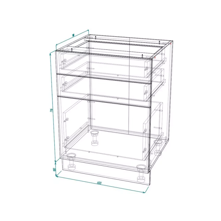 ф119 Шкаф нижний с 3-мя ящиками ШН3Я 600 Гренада браз орех схема