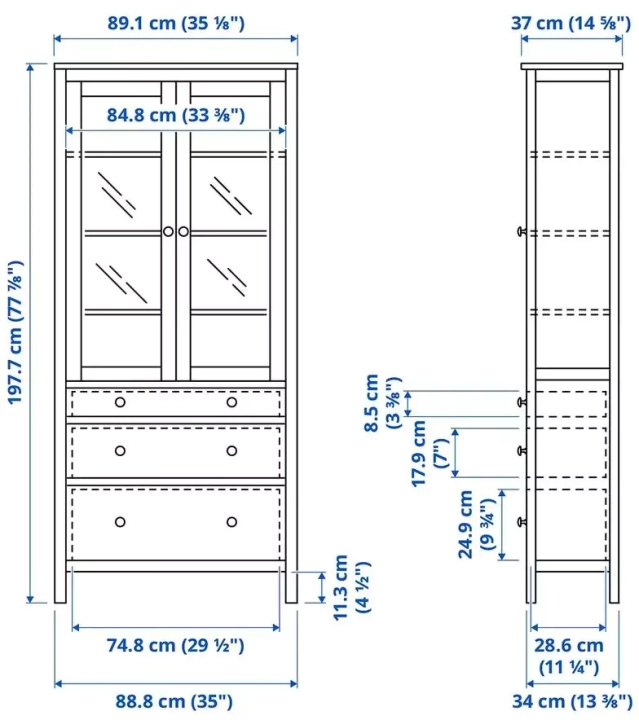 Шкаф-витрина с 3 ящиками HEMNES, Коричневый