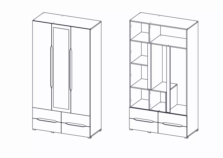 ф98 Шкаф Вега 3ств 4 ящика дизайн 1 3
