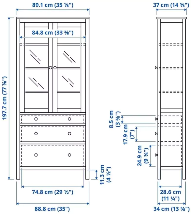 Шкаф-витрина с 3 ящиками HEMNES, Венге