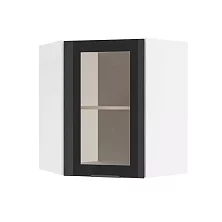 Шкаф верхний угловой со стеклом ШВУС 600 Норд (софт черный) 