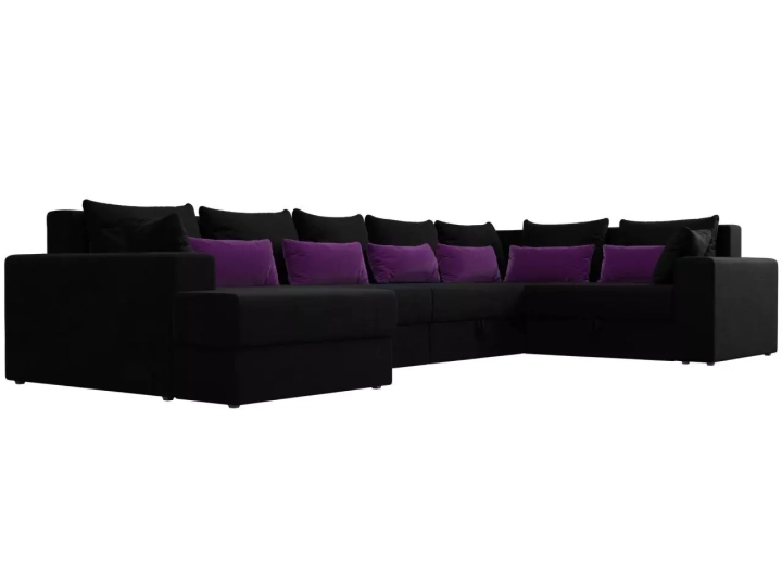 ф13а Угловой диван Мэдисон - П микровельвет черный подушки фиолетовые черный фото2