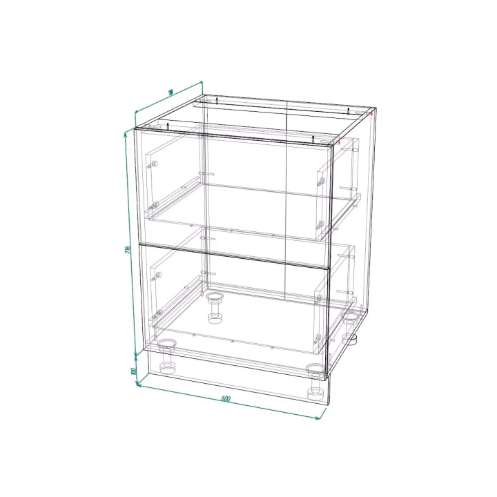 ф119 Шкаф нижний с ящиками ШНГ2Я 600 "София" Норд Line (софт смок) схема