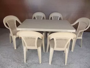 Комплект пластиковой мебели «Нирвана» (стол прямоугольный 1500х900 + 6 кресел Элегант) 