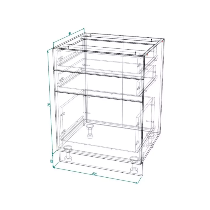 ф119 Шкаф нижний 600 с 3мя ящикам "София" Кёльн (смок софт) схема