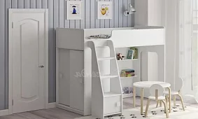 Кровать чердак со шкафом-купе Легенда Кровати без механизма Белый