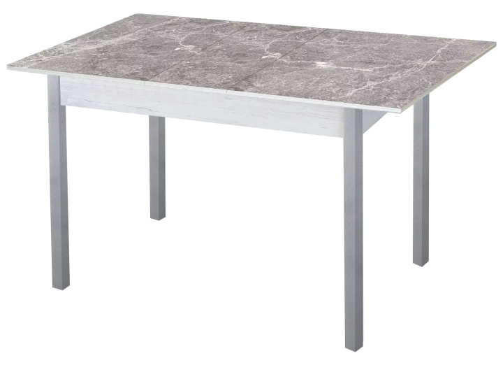 Стол обеденный раздвижной с фотопечатью Альфа Серый мрамор/Серебристый металлик