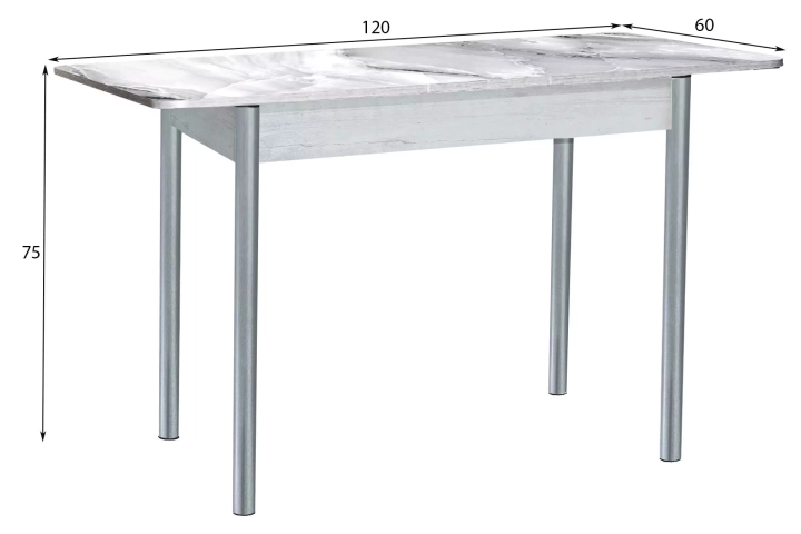 Стол обеденный раздвижной с фотопечатью Нью-йорк Белый мрамор/Серебристый металлик 2