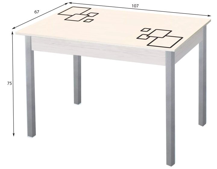 Стол обеденный раздвижной с фотопечатью Альфа Квадраты на бежевом/Серебристый металлик 2