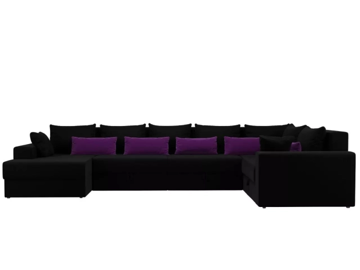 ф13а Угловой диван Мэдисон - П микровельвет черный подушки фиолетовые черный фото1